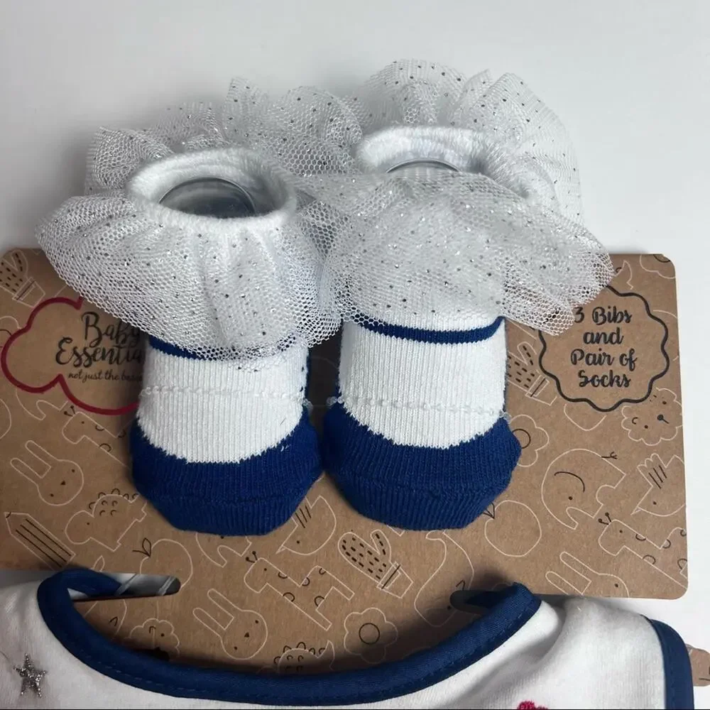 Baby Essentials July Fourth Bib and 1 Pair Socks Accessories Set
